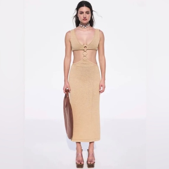 Cult Gaia Mert Dress- Tan Cutout Ring Backless Dress - Picture 1 of 14